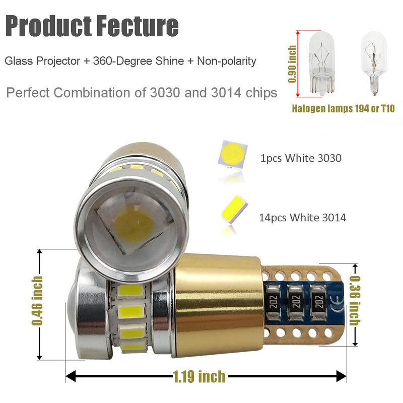 KISLED 12-24V Super Bright 194 912 921 168 175 2825 W5W T10 LED Bulbs with Projectors for Side Marker Cargo High Mount 3rd Brake Lights, Xenon White - Image 2